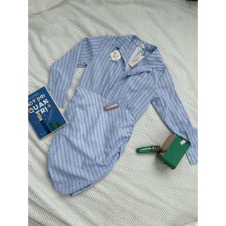 Váy Jumpsuit dáng sơ mi liền thân có quần bảo hộ tặng hoa ngực phong cách sang trọng - 189STORE-V153