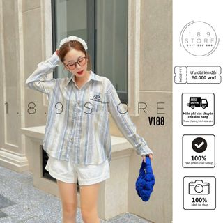 Áo sơ mi chống nắng dài tay sọc dọc mỏng nhỏ tươi mát kiểu dáng cổ điển xinh cho nàng -189STORE-V188