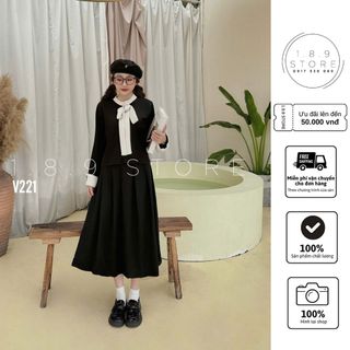 Đầm dáng dài cổ đứng thắt nơ hàng cao cấp mang phong cách thời trang tiểu thư xinh- 189 STORE - V221