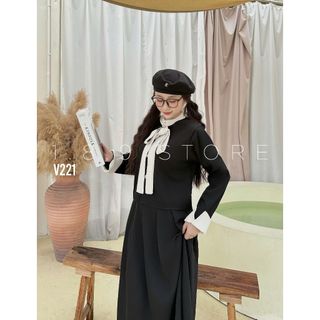 Đầm dáng dài cổ đứng thắt nơ hàng cao cấp mang phong cách thời trang tiểu thư xinh- 189 STORE - V221