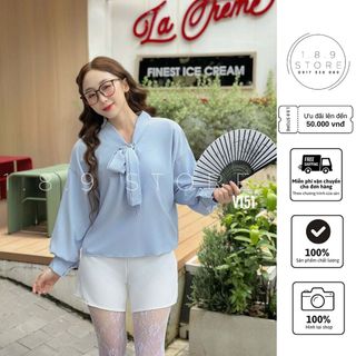 Set bộ đùi kèm thời trang nữ mặc đi chơi áo chất đũi cột vơ tay dài phồng màu xanh mix-189STORE-V151