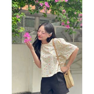 [SHOPPUMI] Áo bi cổ tròn viền ren có nút ngọc nhiều màu freesize Pumi 15947