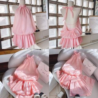 [ SHOPPUMI] Set áo xanh cổ yếm tầng bèo kèm short lưng chun chất voan đũi freesize Pumi 15696