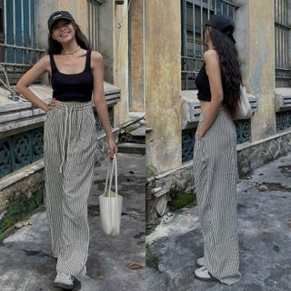 [SHOPPUMI] Quần đũi suông kẻ sọc lưng thun ML Pumi 16029