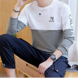áo tay dài trắng kem phối xám logo thêu tay in - giá sỉ cạnh tranh