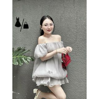 [ SHOPPUMI ]Set áo bẹt vai BBD voan nơ kèm quần short lưng thun freesize Pumi 15676