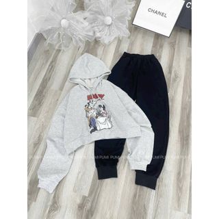 [SHOPPUMI] Set áo hoodie croptop in hình kèm quần đen bo lai freesize Pumi 15200 giá sỉ