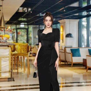 Đầm nữ body cổ vuông kèm bông bụng sang trọng hàng cao cấp