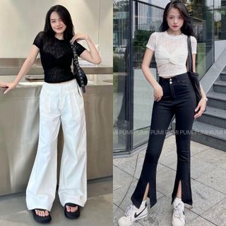 [SHOPPUMI] [Lumi Top]Áo croptop len mỏng đan chéo ngực tay ngắn 2 màu size SM Pumi 15147