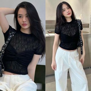 [SHOPPUMI] [Lumi Top]Áo croptop len mỏng đan chéo ngực tay ngắn 2 màu size SM Pumi 15147