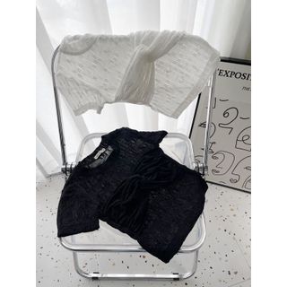 [SHOPPUMI] [Lumi Top]Áo croptop len mỏng đan chéo ngực tay ngắn 2 màu size SM Pumi 15147