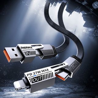 Cáp sạc nhanh đa năng 4in1 RC-C168 Thiết kế hợp kim kẽm, dây chất liệu bện, tránh vướng víu, chắc chắn và bền bỉ