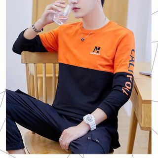 áo tay dài cam phối đen thêu logo tay in - giá sỉ cạnh tranh