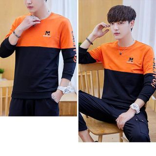áo tay dài cam phối đen thêu logo tay in - giá sỉ cạnh tranh