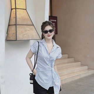ÁO SƠ MI SỌC CỘT TÀ CHÉO Chất vải , Kate sọc Form dưới 52 kí