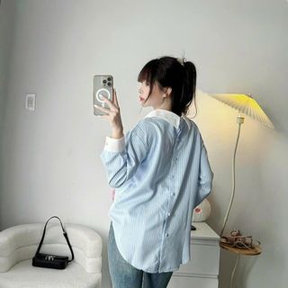 ÁO SƠ MI SỌC CỘT TÀ CHÉO Chất vải , Kate sọc Form dưới 52 kí