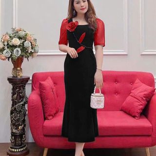 Đầm đuôi cá hoa Hồng thiết kế tôn dáng sang trọng hàng cao cấp