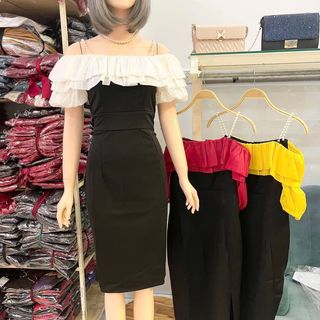Đầm thiết kế trễ vai 2 dây bèo cao cấp