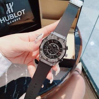HOT DEAL ĐỒNG HỒ NAM NỮ THỜI TRANG HUB DÂY CAO SU MẶT TRÒN GIẢ CƠ GẮN ĐÁ 12