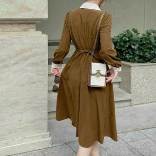 ĐẦM XOÈ CỔ SƠ MI RÚT DÂY EO PHỐI CỔ VÀ TAY