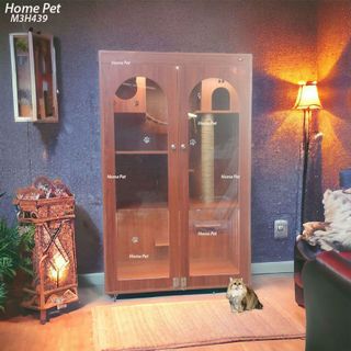 Chuồng Mèo M3H439, Nhà Cho Thú Cưng Gỗ MDF Chống Nước Với Ổ Mèo, Trụ Cào Móng