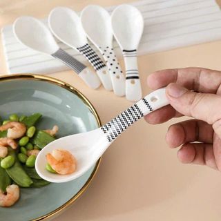 SET 5 MUỖNG SỨ HỌA TIẾT BASIC TRẮNG ĐEN
