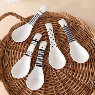 SET 5 MUỖNG SỨ HỌA TIẾT BASIC TRẮNG ĐEN