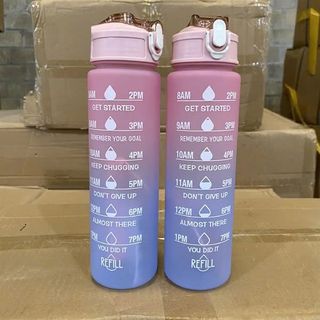Bình nước 1000ml Bình màu cầu vồng cute cỡ có ống hút, vạch chia nhắc giờ 4.5 2 đ