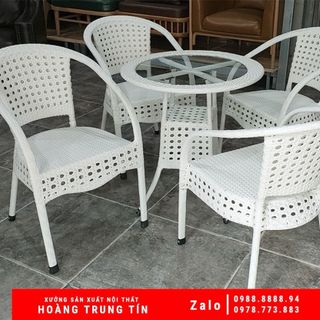 Bàn ghế cafe mắt cáo trắng ghế thúng mắc cáo nhựa trắng giá rẻ