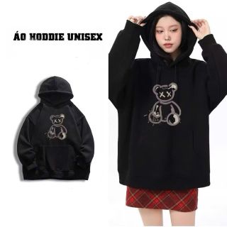 Áo Hoodie in gấu chất nỉ mềm mịn, bo dệt, nón 2 lớp vải chính
