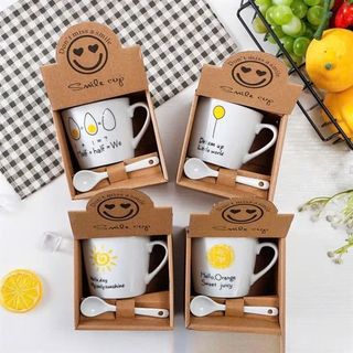 Set Cốc Sứ Hoa Mặt Trời Kèm Thìa (Thùng 100 Bộ)