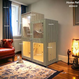 Chuồng Mèo Gỗ MDF Chống Ẩm M3H439, Nhà Cho Thú Cưng Thiết Kế Để Vừa Nhà Vệ Sinh Tự Động