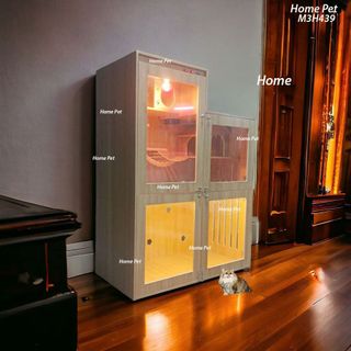 Chuồng Mèo Gỗ MDF Chống Ẩm M3H439, Nhà Cho Thú Cưng Thiết Kế Để Vừa Nhà Vệ Sinh Tự Động