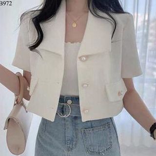 Áo Blazer Nữ Áo Blazer Hai Hàng Nút Tay Ngắn Nhẹ Thời Trang Phong Cách Hàn Quốc Áo Khoác Nữ Áo Kiểu Vest Lazaxy tặng nàu
