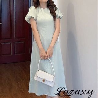 Váy Đầm tay bồng dáng dài chiết eo tone dáng, váy nữ phong cách tiểu thư dịu dàng dáng dài maxi Lazaxy
