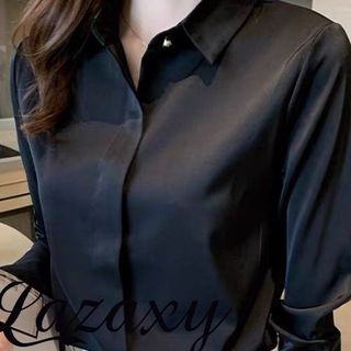 Áo Sơ Mi Dài Tay Nữ Lụa Kiểu Công Sở Có Nẹp Giấu Khuy, Sơ Mi Giấu Nút Lazaxy