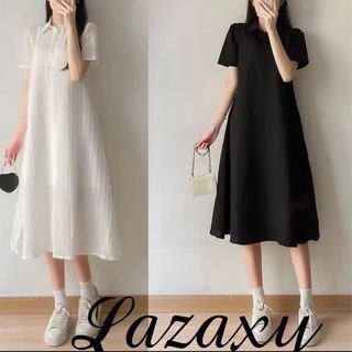 Váy Đầm Suông Cổ Sơ Mi, Polo Chất Đũi Gân Xoè Nhẹ Nhàng Thanh Lịch Lazaxy