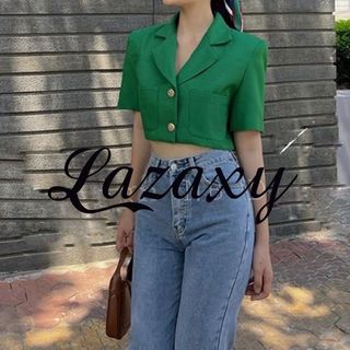 Áo Sơ Mi Croptop Nữ Thiết Kế Cổ Vest Phối 2 Nút Xinh Xắn Áo Dài Ngang Rốn Lazaxy Bigsize Blazer