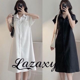 Váy Đầm Sơ Mi Chất Đũi Gân From Rộng Dáng Dài Mặc Hè Mát Lazaxy phù hợp đi chơi dạo phố Bigsize