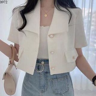 Áo Blazer Nữ Áo Blazer Hai Hàng Nút Tay Ngắn Nhẹ Thời Trang Áo Khoác Nữ Áo Kiểu Vest Lazaxy
