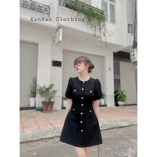 Đầm dự tiệc thiết kế  tay phồng phối nút 2 lớp sang trọng Lazaxy chất vải xốp Dianmond có độ phồng tôn dáng, ph
