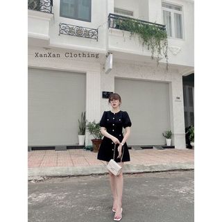 Đầm dự tiệc thiết kế  tay phồng phối nút 2 lớp sang trọng Lazaxy chất vải xốp Dianmond có độ phồng tôn dáng, ph