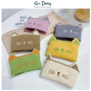 Khăn len cho bé giữ ấm cổ Khăn len choàng cổ giữ ấm hình mèo hoạt hình dễ thương cho bé hàng loại 1 vải mịn không ngữa