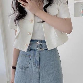 Áo Blazer Nữ Áo Blazer Hai Hàng Nút Tay Ngắn Nhẹ Thời Trang Phong Cách Hàn Quốc Áo Khoác Nữ Áo Kiểu Vest Lazaxy