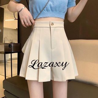 Quần short nữ xếp ly lưng thun sau Lazaxy chất cotton  cao cấp quần đùi nữ ống rộng cạp cao màu đen trắng n