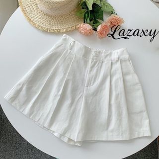 Quần short nữ xếp ly lưng thun sau Lazaxy chất cotton  cao cấp quần đùi nữ ống rộng cạp cao màu đen trắng n