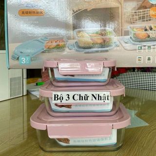 BỘ 3 HỘP THỦY TINH ĐỰNG THỰC PHẨM CHỮ NHẬT