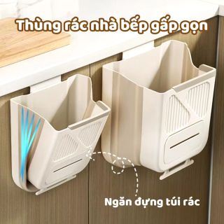 Thùng rác treo tủ bếp gấp gọn thông minh  có ngăn đựng túi rác