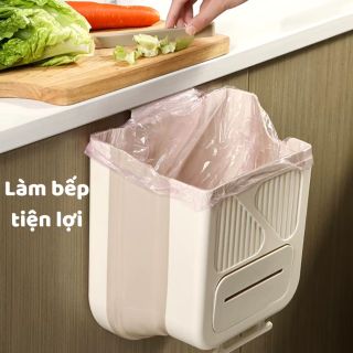 Thùng rác treo tủ bếp gấp gọn thông minh  có ngăn đựng túi rác