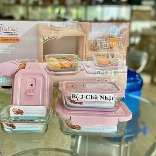 BỘ 3 HỘP THỦY TINH ĐỰNG THỰC PHẨM CHỮ NHẬT